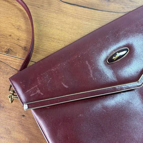 Vintage Etienne Aigner Burgundy Oxblood Leather Classic Clutch Shoulder Bag - Picture 8 of 16